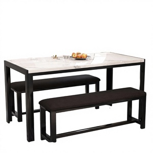 Modern Convertible Dining Table Set with Metal Table Top and PU Leather <b>Benches</b> 4-6 Seater for Hotel Use - Product Image 2