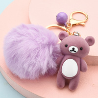 Porte-clés floqué ours en émail dessin animé pendentif de sac de Couple mignon voiture 3D boule de fourrure porte-clés jouets cadeau