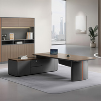 Bureau de direction moderne en forme de L, table de patron en bois, pieds incurvés, armoire latérale gauche/droite en option, mobilier de bureau pour manager