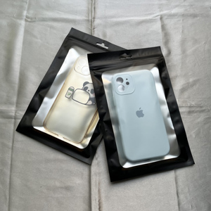 Custom Black Outer Silver Inner Foil Zipper Bags Hang Hole Reclosable Plastic Zip Pouches For Phone Case - Product Image 6