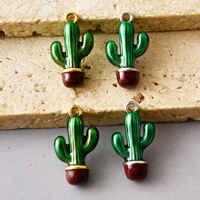 Pendentif Cactus en Acier Inoxydable avec Capuchon Croix et Design Goutte d'Huile pour Noël, Accessoire de Bijoux DIY pour Colliers