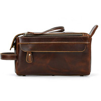 Sac de voyage et trousse de toilette en cuir pour homme, décontracté, avec fermeture éclair et nombreuses poches