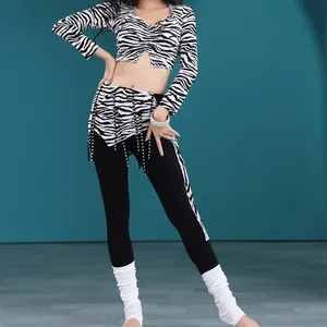 Sıcak satış Zebra çizgili kadın pantolonları Set yetişkin göbek dans kostümü performans için