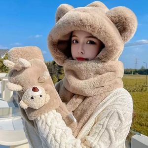 Ensemble trois pièces pour adulte hiver 2025, nouveau, avec bonnet ours, écharpe longue <span class=keywords><strong>et</strong></span> <span class=keywords><strong>gants</strong></span> – Doux, chaud, épais, jacquard, taille ajustable - Product Image 2
