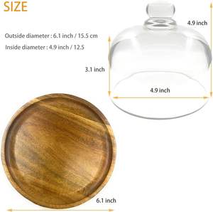 Base <span class=keywords><strong>en</strong></span> bois de 6 pouces petit présentoir à gâteau avec dôme <span class=keywords><strong>en</strong></span> <span class=keywords><strong>verre</strong></span> <span class=keywords><strong>Cloche</strong></span> <span class=keywords><strong>en</strong></span> <span class=keywords><strong>verre</strong></span> transparent couvercle de <span class=keywords><strong>cloche</strong></span> pour dessert <span class=keywords><strong>fromage</strong></span> bonbons - Product Image 2