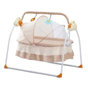 아기 침대 전기 아기 침대 접이식 흔들 요람 5 단 타이밍 음악이있는 편안한 침대 옆 침대 침대