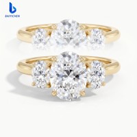 Bague en moissanite ovale à trois pierres certifiée GRA de haute qualité, passe le testeur de diamant, plaqué or 14 carats, argent 925, bijoux de fiançailles