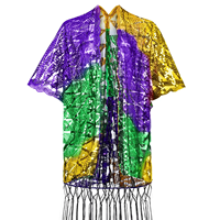 Mardi Gras Costume Duster Veste Sequin Cape avec Gland Carnaval Célébration Parade Party Costume Mode Festival Outfit