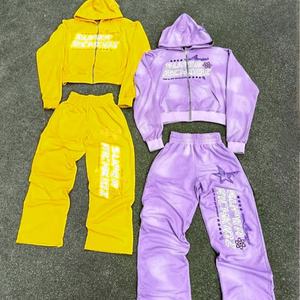 ชุดวอร์มผ้าฝ้ายแท้ 100% สำหรับฤดูหนาว แบบยูนิเซ็กซ์ ตกแต่งด้วยงานปักลาย апплика  งานปักลายพิมพ์  งานปะติด  ย้อมสีพื้น  ขอบดิบ  ประดับด้วยคริสตัล - Product Image 1