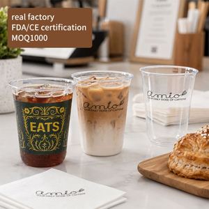 Gobelet à café jetable en plastique PET éco-responsable 16oz à base rigide – Vaisselle durable pour buffets de petit-déjeuner d'hôtels de charme - Product Image 1