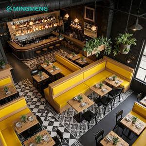 MINGMENG Modern L-Shape Restaurant Booth Set Wood Frame High-Density <b>Foam</b> <b>Seating</b> Commercial Dining Furniture - Product Image 1