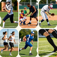 Chaussettes de football jacquard à compression brodées, hauteur genou, avec protection de la voûte plantaire et de la cheville, pour hommes et femmes, faible MOQ