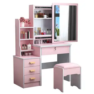 European USA Bedroom Furniture Set Dresser Make Up Vanity LED Makeup Dressing Table With Mirror and drawers for girls