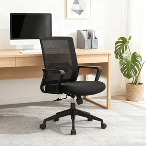 Silla de Oficina Ejecutiva Ergonómica Giratoria de Malla Negra con Respaldo Medio de Plástico al por Mayor - Product Image 1