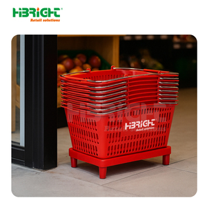 Logo personnalisé Supermarché Panier à provisions en plastique empilable avec poignées en acier durable - Product Image 6