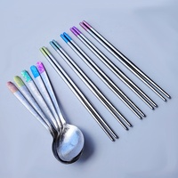 Ensemble individuel cuillère et baguettes en titane pur avec manches colorées, design moderne et minimaliste, origine Chine