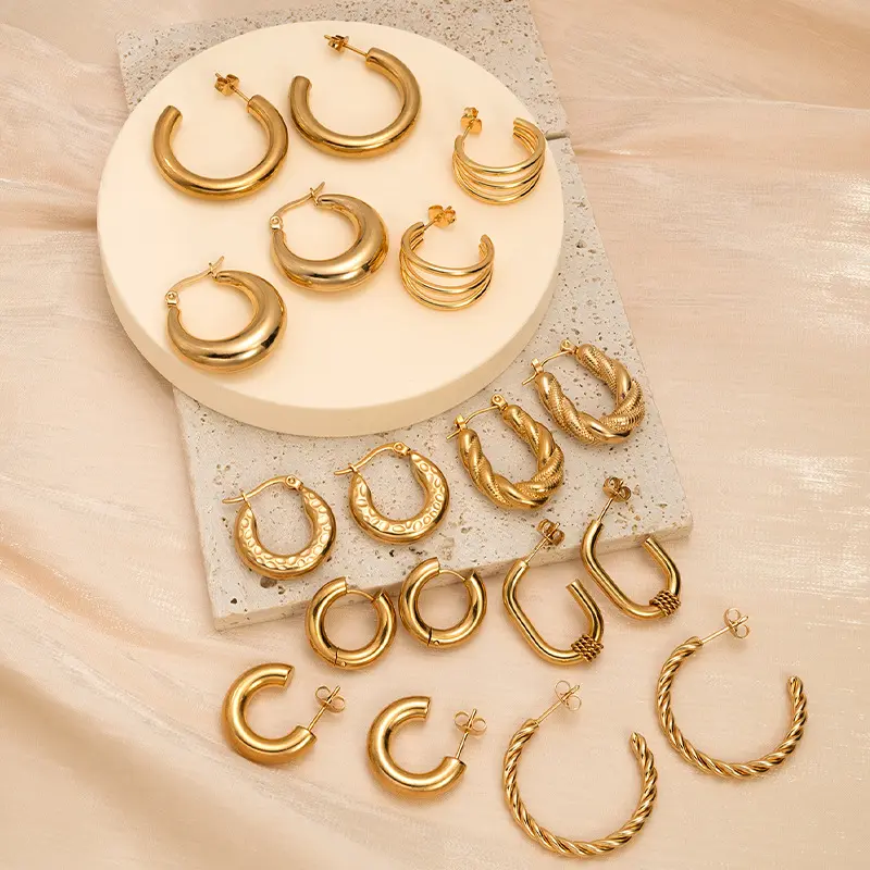 HP stainless steel geometric hoop earrings stainless steel gold plated hoop earrings waterproof