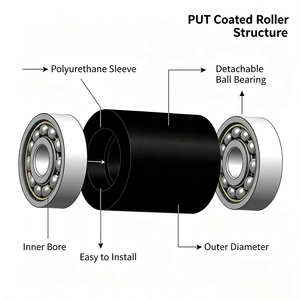 Rouleau à roulettes en polyuréthane (PU) avec double roulement à billes, roue de guidage industrielle robuste pour système de convoyage - Product Image 2
