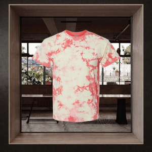 T-shirt à manches courtes pour homme, style tie-dye, coupe classique, col rond, style tricoté décontracté, motif rouge et crème - Product Image 2