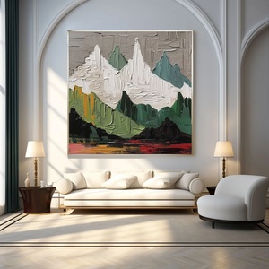 Art mural 3D contemporain, grande œuvre abstraite verte en plâtre et acrylique, motif montagne, pour la décoration moderne de la maison et des galeries - Product Image 1