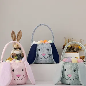 Wholesale Candy Gift Bags Sublimation Long Bunny Ears Pink Easter Plush Bunny Basket