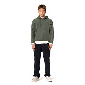 Sudadera con Capucha para Hombre, Color Verde Oliva, Corte Regular, Color Sólido, Felpa de Algodón, Informal, con Bolsillo, Antipilling, para Invierno - Product Image 3