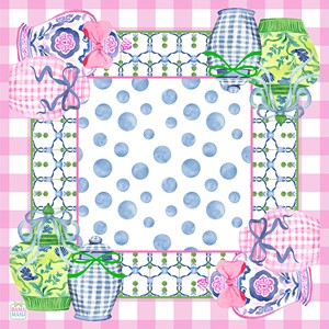 Style Preppy, Gingham rose, Jarre en porcelaine, Porcelaine bleue et blanche, Pois, Antidérapant, Anti-bruit, Tapis de mahjong, Bama Mahj - Product Image 1