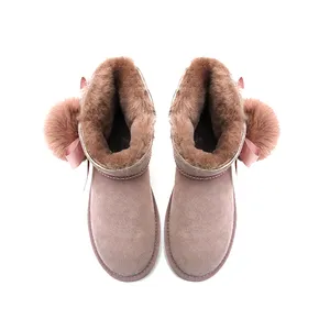 Hot-selling Sheepskin Sheep Fur Ankle Height Warm Shoes Women's Winter Wedge Suede Snow Boots For Ladies