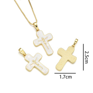 Kalung Liontin Salib Opal Berlapis Emas 18K HX0160 16x24mm, Cangkang Putih, Salib Krusifiks, Liontin Bintang untuk Perhiasan Religius - Product Image 6