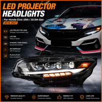XCAT pour 10e génération 2016-2021, style RS, phare avant à LED complet, 4 lentilles, projecteur quadruple, clignotant dynamique séquentiel, DRL, noir