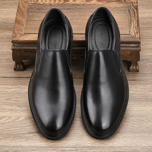 Chaussures habillées en cuir véritable pour hommes, à enfiler, bout rond, semelle en caoutchouc respirante, pour mariage et occasions formelles, toutes saisons - Product Image 1