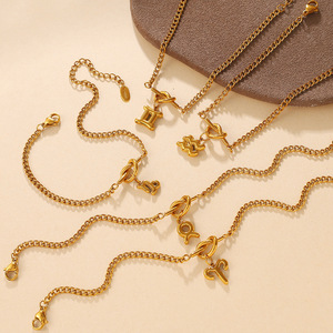 Pulsera de moda con nudo y dije del zodiaco, chapada en oro de 18 quilates, de acero inoxidable para mujer - Product Image 3