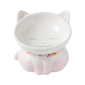 Милая керамическая миска для домашних животных в форме кота с защитой от опрокидывания, 15 градусов