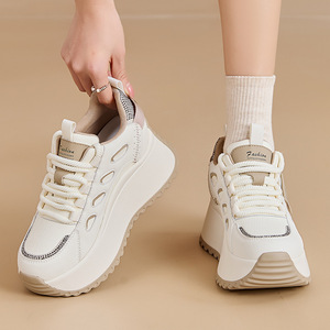 Zapatillas Deportivas de Mujer, Estilo Nuevo, de Piel Genuina, con Cordones, Blancas, de Caña Alta, con Suela Gruesa, que Aumentan la Altura, Versátiles, Deportivas y Elegantes para Correr - Product Image 2