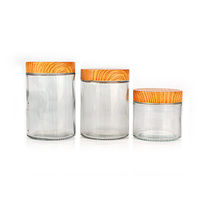 Jarra de plástico con tapa de bambú para alimentos, bote de vidrio de cara recta, con diferentes tamaños, 30ml-1000ml