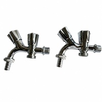 . Robinet mural chromé robuste en laiton avec double sortie G1/2 et vanne d'angle pour machine à laver et jardin