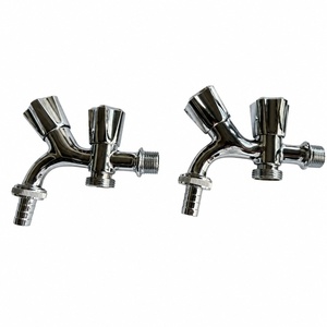 . <span class=keywords><strong>Robinet</strong></span> mural chromé robuste en laiton avec <span class=keywords><strong>double</strong></span> <span class=keywords><strong>sortie</strong></span> G1/2 et vanne d'angle pour machine à laver et jardin - Product Image 4