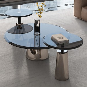 Luxury Metal Coffee <strong>Table</strong>, Minimalist <strong>Clear</strong> Glass Side <strong>Table</strong>, Home Entryway <strong>Table</strong> and Living Room Set - Product Image 1