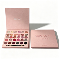 Palette de fards à paupières rose 30 couleurs en forme de livre, gaufrée et débossée, avec boîte rigide doublée d'éponge, cartes de visite, logo estampé à chaud en or