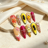 OEM ODM Faux ongles à presser faits main, motifs fleurs 3D, strass, perles, style français, en acrylique, réutilisables, avec logo personnalisé, vente en gros