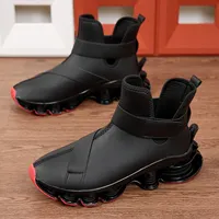 Chaussures de course montantes pour hommes en cuir PU avec semelle intermédiaire en TPU absorbant les chocs, à fermeture auto-agrippante, pour l'automne et l'hiver, style décontracté, vente en gros OEM