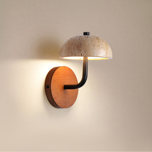 Minimalist Wood <b>Wall</b> Lamp <b>With</b> Stone Dome Shade E27 LED 2700K Warm <b>Light</b> For Bedroom - Product Image 1