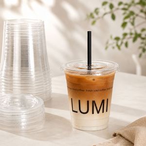 Vasos Desechables de Plástico PET con Tapas Planas, Impresión Personalizada, para Café Helado, Latte, Té con Leche, Bebidas para Llevar, Empaquetado para Cafeterías, OEM - Product Image 2