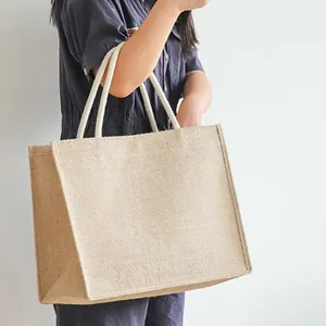 Custom Printing Logo Letter Pattern Burlap Jute Waterproof <b>Medium</b> <b>Size</b> Portable Shopping Gift <b>Bag</b> for Women - Product Image 1