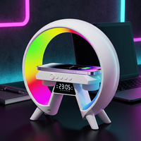 10W Qi Schnelles Kabelloses Ladegerät Moderne Weiße Lautsprecherlampe RGB LED Nachtlicht Wecker FM-Radio Batteriebetrieben Schlafzimmer