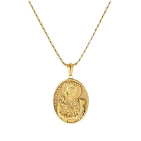 Collar con Dije de Cruz de Oro de 18K con Icono Católico de la Virgen María y Figura de San Benito, San Antonio y San Judas en Acero Inoxidable