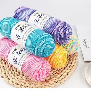 Bojay Wholesale 100% Acrylic Crochet Knitting Fancy Mixed Color Baby Knit Cloth Bulky Yarn 5Ply Milk Cotton Yarn 100g A Ball