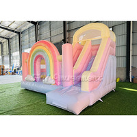 Château gonflable commercial en PVC pastel arc-en-ciel à prix avantageux avec toboggan, maison de rebond gonflable pour enfants pour location de fête