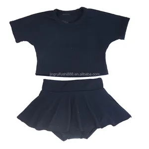 Conjunto de roupas para bebês meninas, 0-16 anos de idade, cor marinha, blusa de malha, saia, top e saia, 2 peças