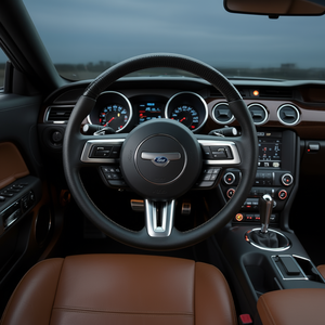 Volante en forma de D de fibra de carbono Vevor para Ford Mustang 2010-2014 con agarre de cuero, base plana, textura antideslizante precisa, color negro. - Product Image 2